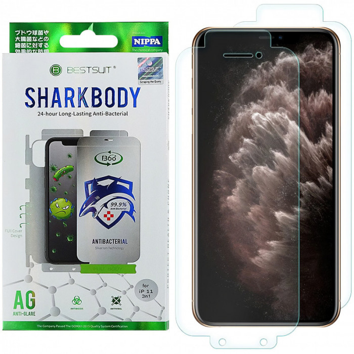 Folie Protectie Fata si Spate OEM pentru Apple iPhone 11 Pro Max, Plastic, Full Cover, Full Glue, Shark antibacterial