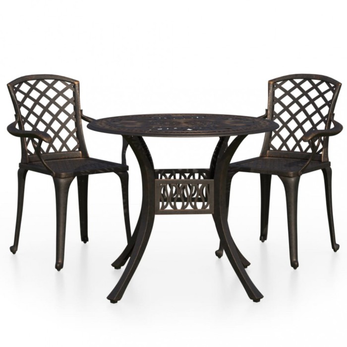 Set mobilier bistro, 3 piese, bronz, aluminiu turnat