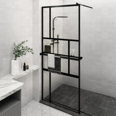 Paravan duș walk-in cu raft negru 100x195cm sticlă ESG/aluminiu foto