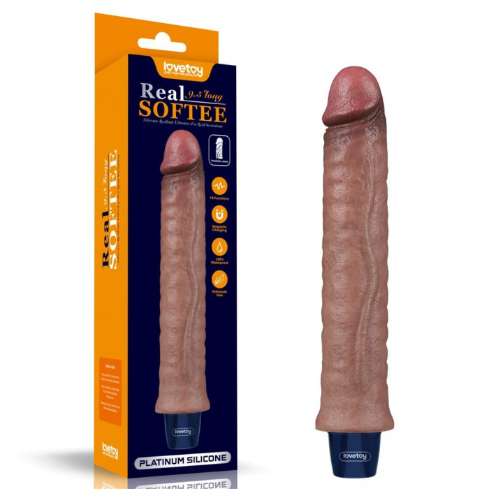Vibrator Reincarcabil Real Softee, Brun Deschis, 24 cm