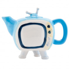 Ceainic ceramica alb albastru model televizor 18 cm x 8 cm x 14 cm foto