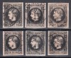 ROMANIA 1866/1867 LP 20 c REGELE CAROL I CU FAVORITI 20 PARALE NEGRU PE HARTIE ROZ HARTIE SUBTIRE BLOC REPORT 6 TIMBRE CELE 6 TIPURI STAMPILAT