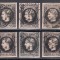ROMANIA 1866/1867 LP 20 c REGELE CAROL I CU FAVORITI 20 PARALE NEGRU PE HARTIE ROZ HARTIE SUBTIRE BLOC REPORT 6 TIMBRE CELE 6 TIPURI STAMPILAT