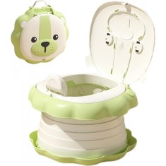 Olita portabila bebe, WC cu spatar inalt si scaun ergonomic model leu culoare vernil