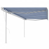 VidaXL Copertină retractabilă automat, cu st&acirc;lpi, albastru&amp;alb, 5x3 m