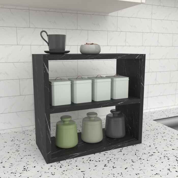 Raft de sine statator Hjo 40x43,5x20cm pal negru marmorat [en.casa] HausGarden Leisure