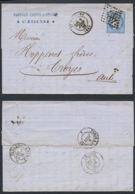 France 1873 Postal History Rare Cover + Content St Etienne to Troyes D.1029 foto