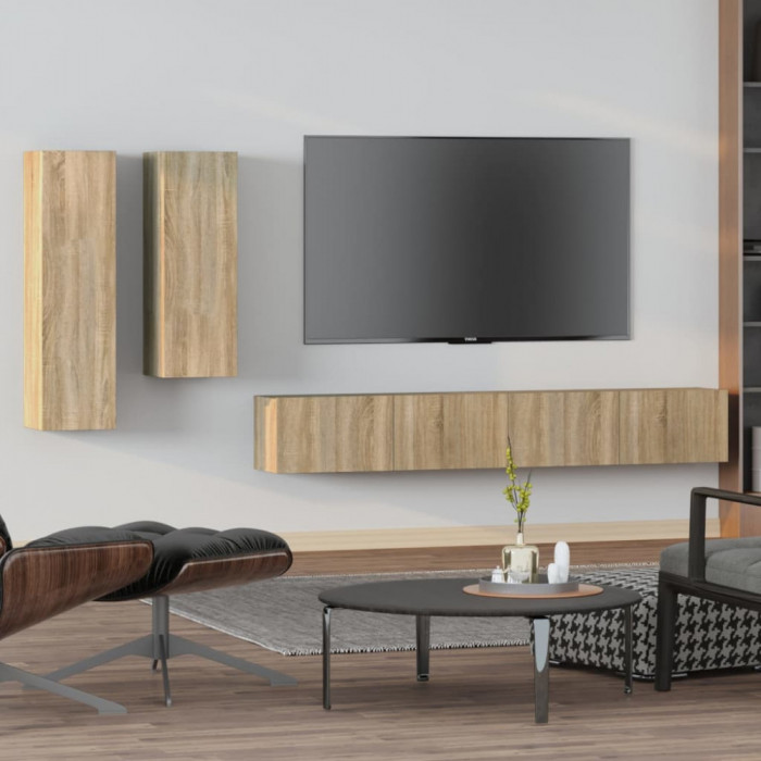 Gossi set dulap tv, 4 piese, stejar sonoma, lemn prelucrat