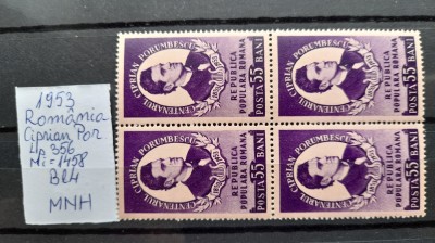 1953-Romania-C.Porumbescu-Lp356-Bl4-guma orig.-MNH-Perfect foto