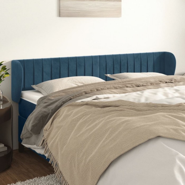 vidaXL Tăblie pat cu aripioare albastru &icirc;nchis 183x23x78/88 cm catifea 3117446