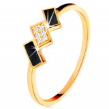Inel din aur 585 - dreptunghiuri oblice decorate cu email negru și zirconii - Marime inel: 56
