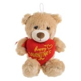 Ursulet de Plus Bej cu Inima Rosie si Broderie Happy Valentine's Day, 24 cm, CMCLASS