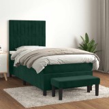 vidaXL Pat box spring cu saltea, verde &icirc;nchis, 90x200 cm, catifea 3137944