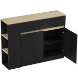 HOMCOM Buffet meuble de rangement avec 2 tiroirs 3 &eacute;tag&egrave;res ouvertes et placard 2 portes 110 x 29,5 x 82 cm noir | Aosom Romania