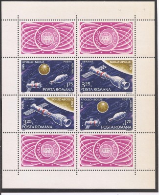 Ro1975, LP. 888a - Zborul comun Apollo-Soiuz, bloc de 4 dt.. MNH foto