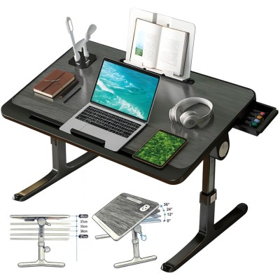 Stand laptop multifunctional tip masuta, Linomag&amp;reg;, Reglabil, Pliabil, 60cm x 40cm x 27cm ~ 40cm, Suport carte, Suport tableta, Sertar depozitare, Negr foto