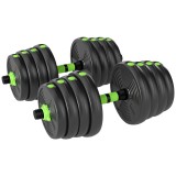 SPORTNOW Set Bară cu Greutăți 3 &icirc;n 1 cu 16 Discuri din Plastic și Nisip Verde | Aosom Romania