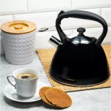 Ceainic Klausberg Inox 3L cu Fluier, Negru, 24cm, Inductie - Fierbator Traditional pentru Aragaz Gaz/Electric