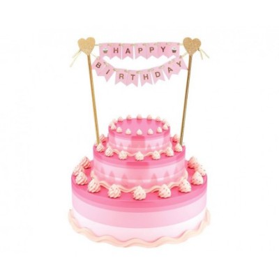 Topper din hartie pentru tort B&amp;amp;G La multi ani, roz deschis, 25 cm foto