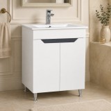 Baza si lavoar ceramic GN0561, mobilier baie stativ 50 cm, front MDF, 2 usi, 2 rafturi, picioare cromate reglabile, alb antracit