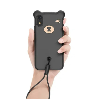 Husa iPhone XR Bear Silicone Negru Baseus foto