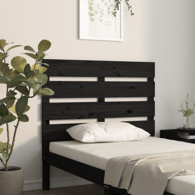 vidaXL Tăblie de pat, negru, 90x3x80 cm, lemn masiv de pin foto