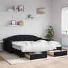 VidaXL Pat de zi cu extensie și sertare, negru, 90x190cm, textil