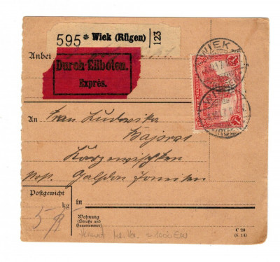 Deutsches Reich 1917 - Paketkarte, cu Mi94AI-EF foto