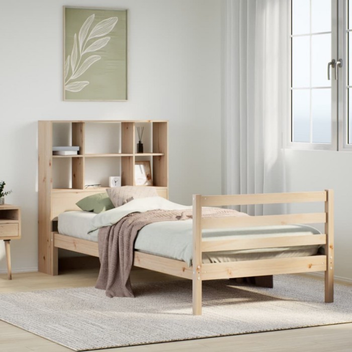 vidaXL Pat cu bibliotecă fără saltea, 90x190 cm, lemn masiv de pin 3321885