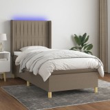 Gossi pat cu arcuri, saltea si led, gri taupe, 80x200 cm, textil