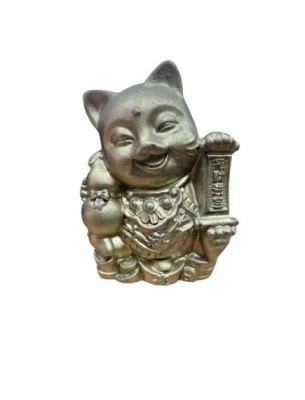 Statuieta pisica Maneki Neko cu mantre si wu lou, Feng Shui, 9.3 cm foto