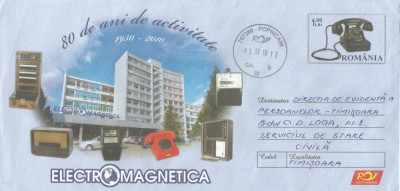 Romania, 80 de ani de activitate Electromagnetica, intreg postal circulat, 2010 foto