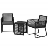 Cumpara ieftin Outsunny Set de Mobilier de Gradina de 3 Piese din Ratan, Set de Bistro din Ratan din PE cu Masa din Sticla Securizata, Perne Moi pentru Sezut