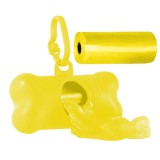 Set 2 role x 15 saci menajeri pentru fecale si dispenser cu agatatoare in forma de os, pentru caini si pisici, Galben, Ropet