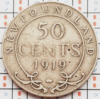 1246 Newfoundland Canada 50 cents 1919 George V km 12 argint foto