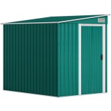 Outsunny Magazie Grădină din Oțel, Ușă Glisantă, pentru Căsuță de Unelte, Căsuță de Grădină, 154x206.5x160/181 cm, Albă | Aosom Romania