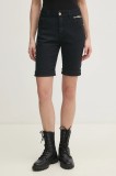 Gaudi pantaloni scurți jeans femei, culoarea negru, uni, high waist, 511BD25019