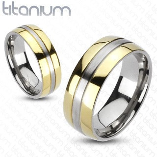 Inel din titan - &amp;icirc;n combinație de auriu şi argintiu - Marime inel: 62 foto