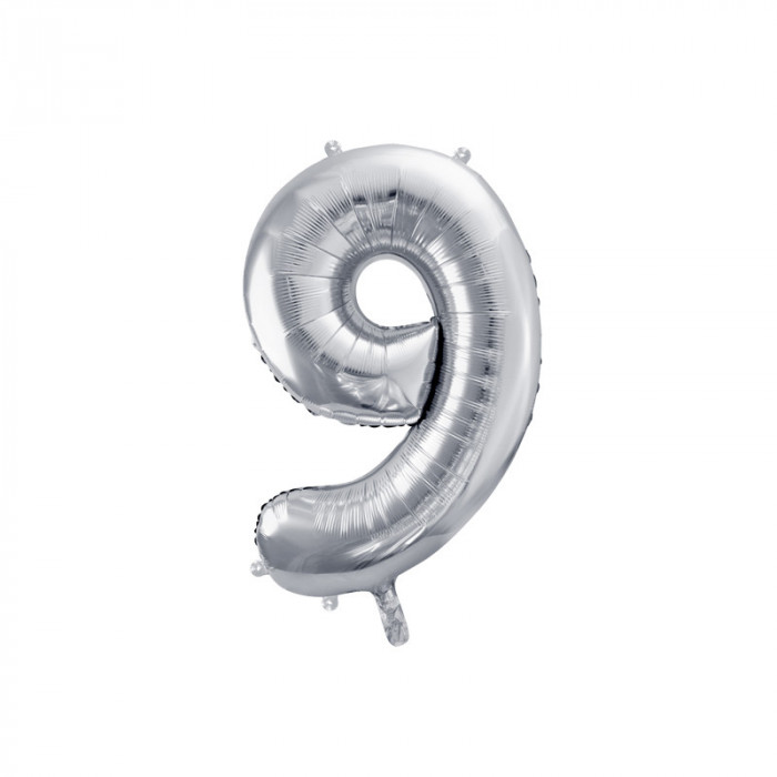 Balon Folie Cifra 9 Argintiu, 86 cm