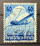 Germania Nazistă / Deutsches Reich 1936 "10 Ani Deutsche Lufthansa - Avion Heinkel He 70" (40 Rpf Albastru-Azur) Ștampilată - CKL2, Stampilat