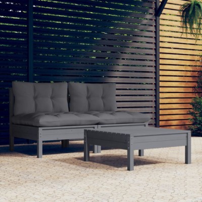 Gossi set mobilier gradina cu perne antracit, 3 piese, lemn de pin foto