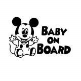 Cumpara ieftin Sticker Decorativ Auto Baby On Board Mickey 20 x 13 cm Model 13 Negru, Oem