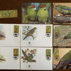 Norfolk - pasari - papagal - serie 4 timbre MNH, 4 FDC, 4 maxime, fauna wwf