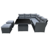 Set mobilier gradina/terasa, poliratan, gri, 1 masa, 2 tabureti, 1 canapea colt, Chomik, Dee GartenVIP DiyLine