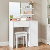 VASAGLE Masuta de toaleta cu oglinda, dulap si sertar pentru cosmetice, 80x40x132cm, alb
