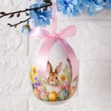 Ou Decorativ de Paste cu Model Iepure și Flori, 12 cm, Alb, CMCLASS