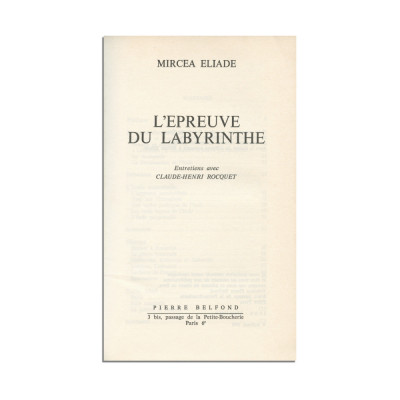 Mircea Eliade, L&amp;#039;&amp;Eacute;preuve du labyrinthe, 1978 foto