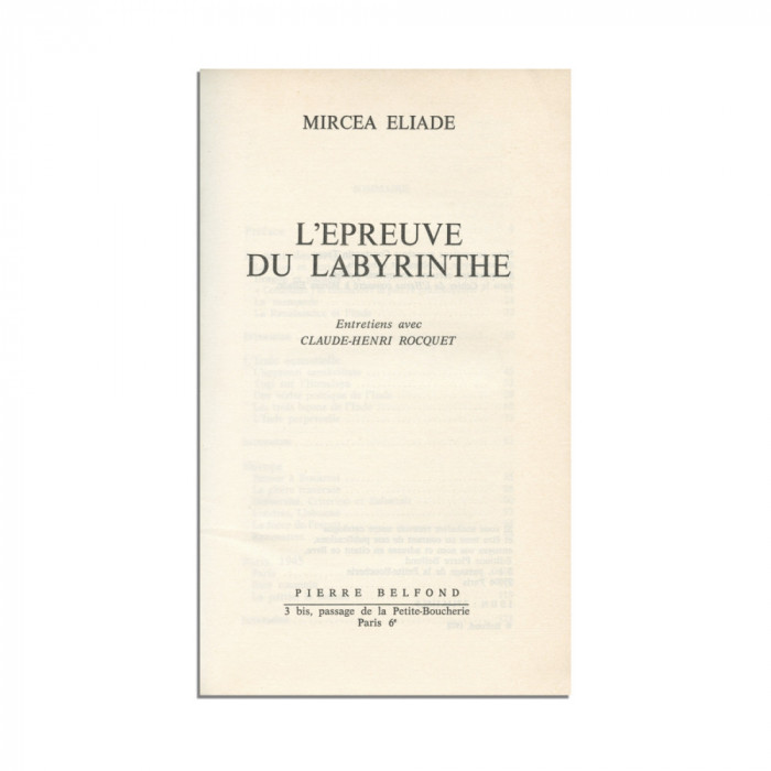 Mircea Eliade, L&#039;&Eacute;preuve du labyrinthe, 1978