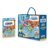 Carte pentru copii Cunoaste si exploreaza Europa Sassi, 48 pagini, puzzle inclus, 210 piese, limba engleza, 6 ani+