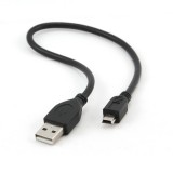 CABLU alimentare si date GEMBIRD, pt. smartphone, USB 2.0 (T) la Mini-USB 2.0 (T), 30cm, conectori auriti, negru, &quot;CCP-USB2-AM5P-1&quot; (timbru verde 0.08